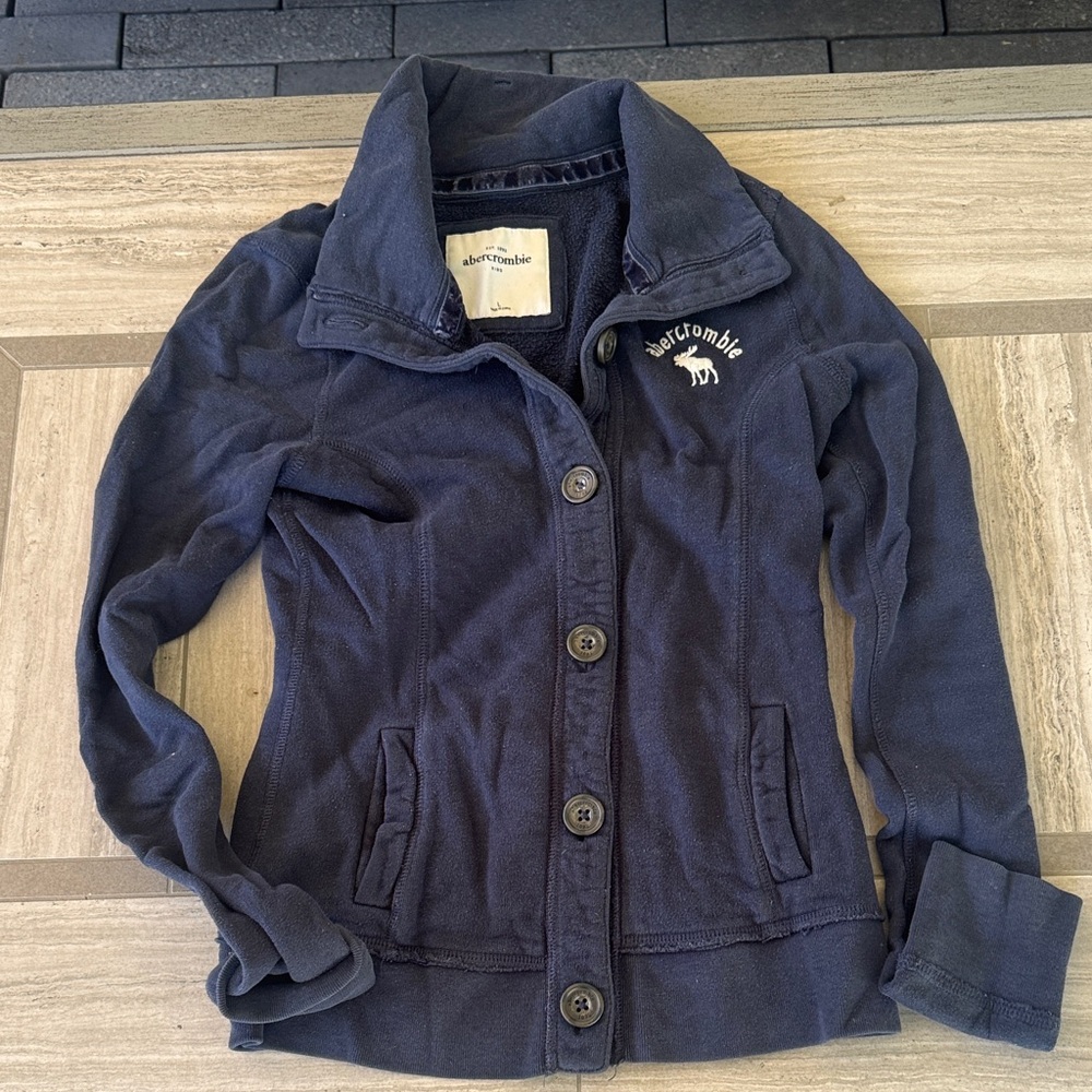 Abercrombie & Fitch Navy Button-Up Bomber Jacket